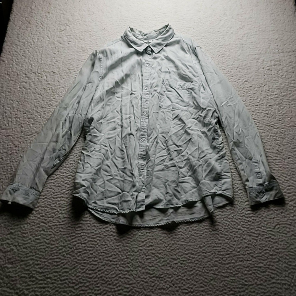 Time And Tru Button Up Shirt Womens Plus XXL Blue Collared Long Sleeve Top